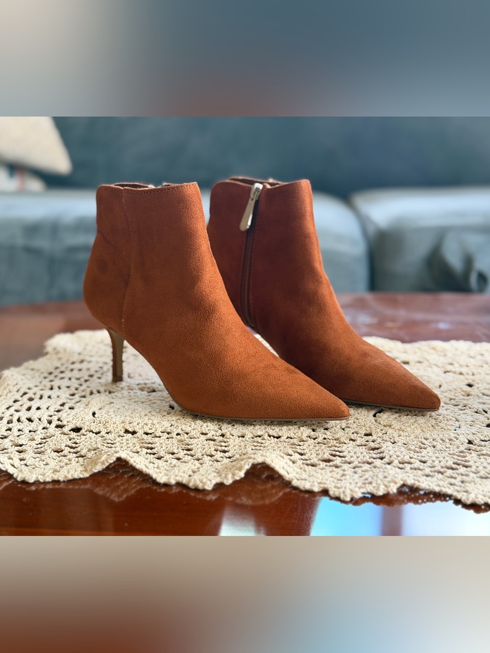 Charles By Charles David Rust Suede Pointed Kitten Heel Booties